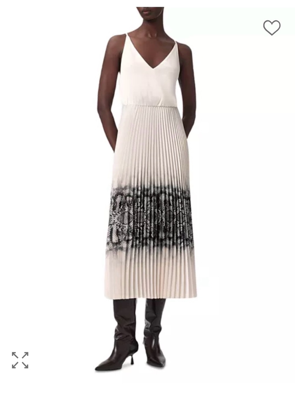 All Saints Cream and Black Pleated Slip Maxi Dress